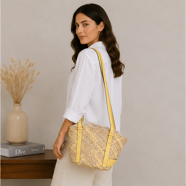 Sac bandoulière jaune avec pochon