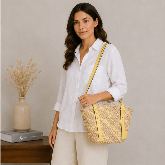 Sac bandoulière jaune avec pochon