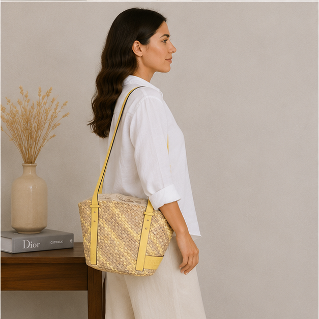 Sac bandoulière jaune avec pochon