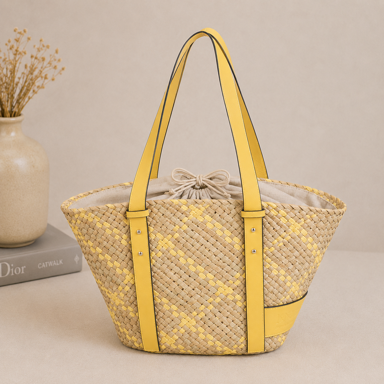 Sac bandoulière jaune avec pochon
