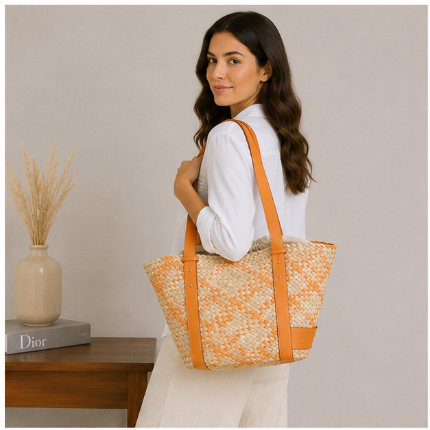 Sac bandoulière orange avec pochon
