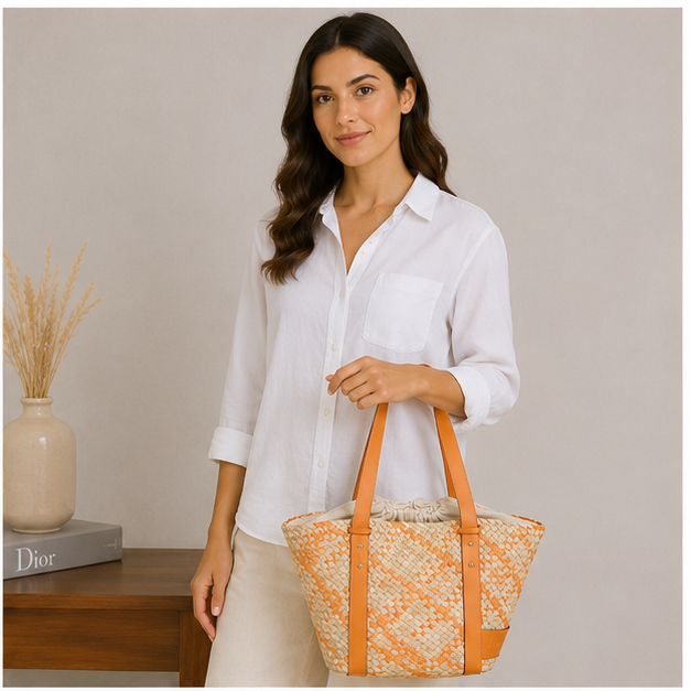 Sac bandoulière orange avec pochon