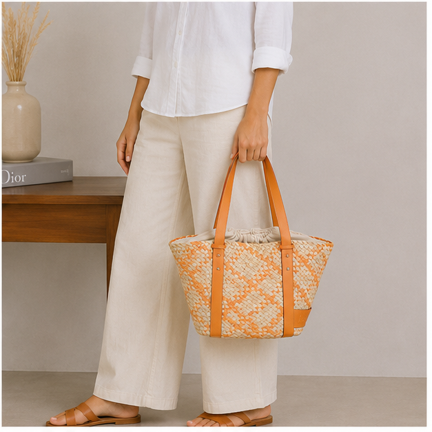 Sac bandoulière orange avec pochon