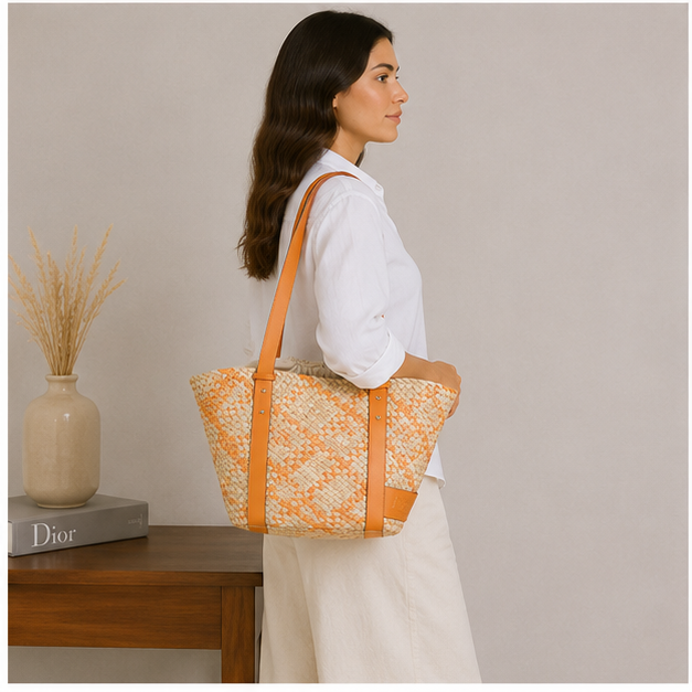 Sac bandoulière orange avec pochon