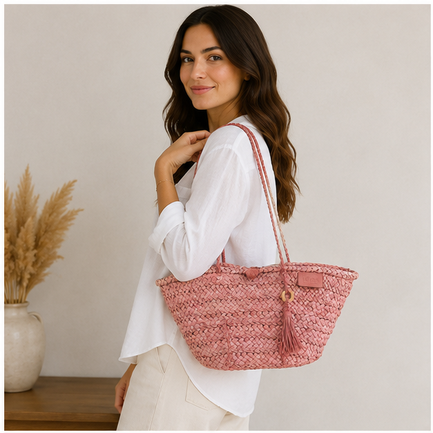 Sac en osier rose