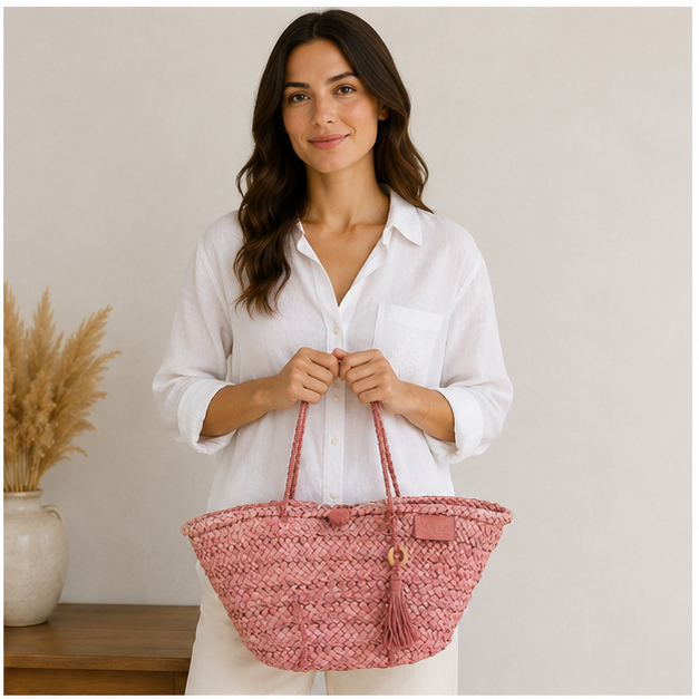 Sac en osier rose