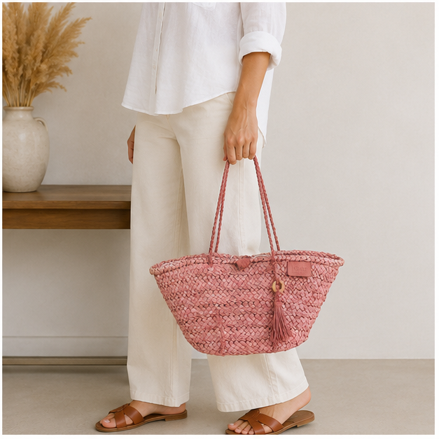 Sac en osier rose