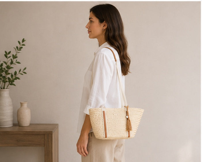 Sac à main tressé naturel