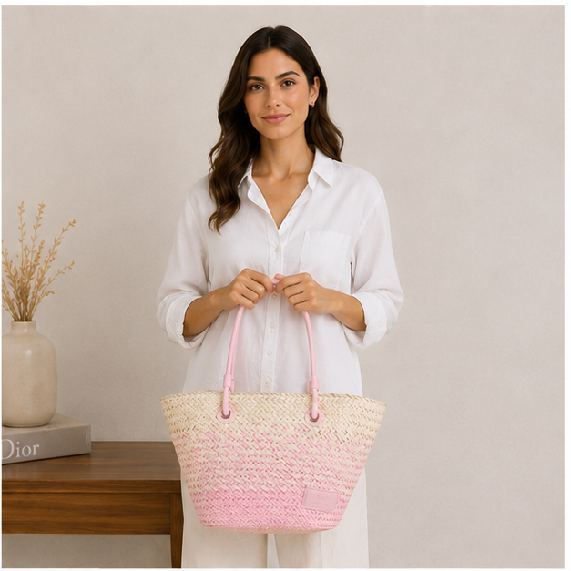 Sac cabas longues anses rose