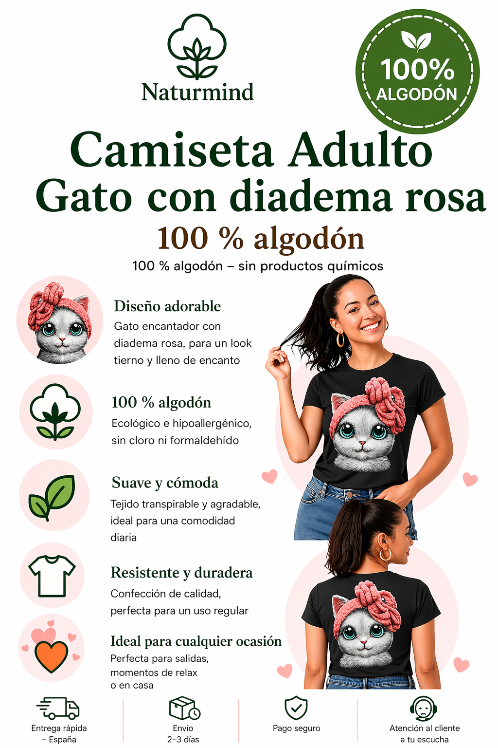 T-shirt Adulte Chat serre-tête Rose