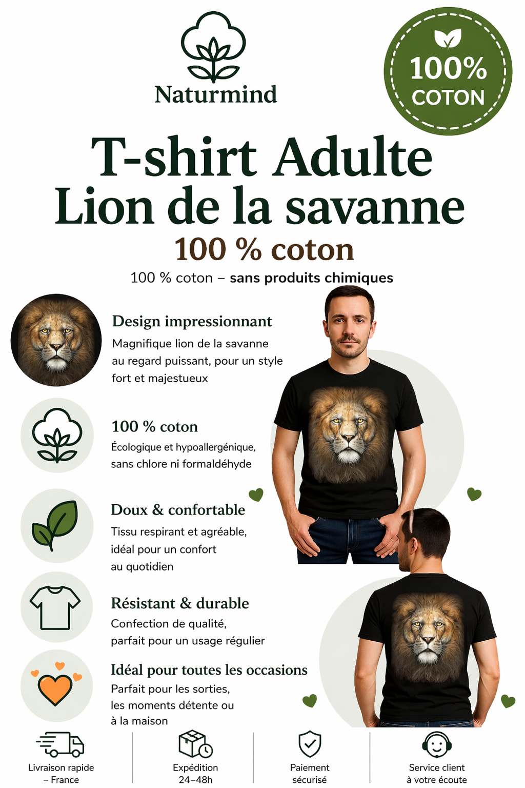T-Shirt Adulte Lion de la savanne