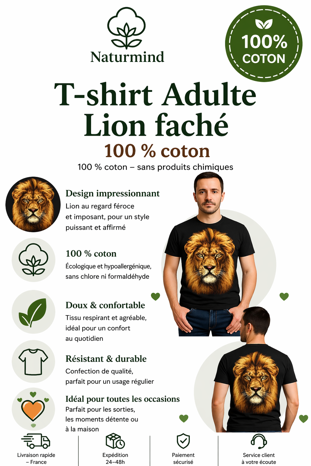 T-shirt Adulte Lion Faché