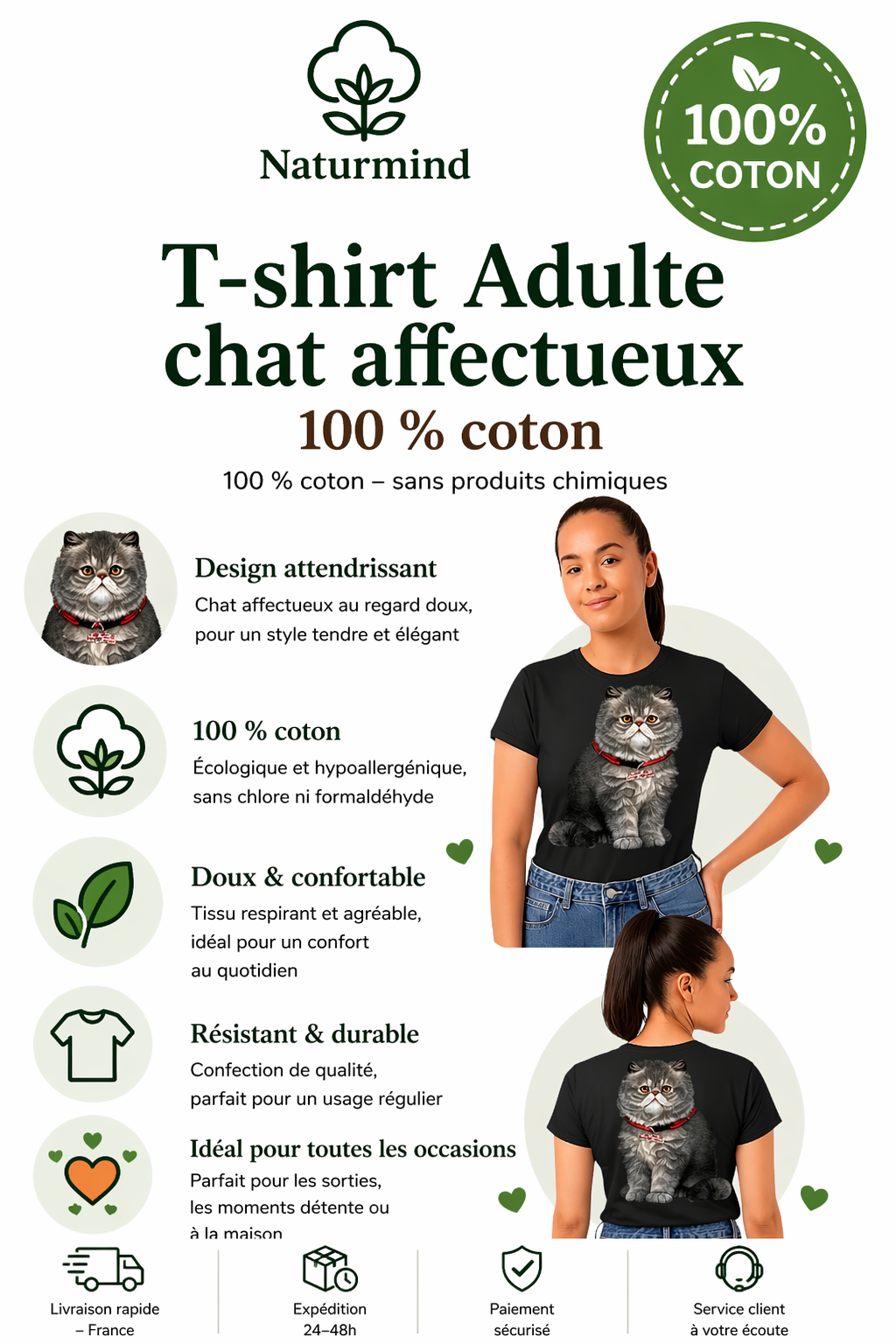 T-shirt Chat Adulte affectueux