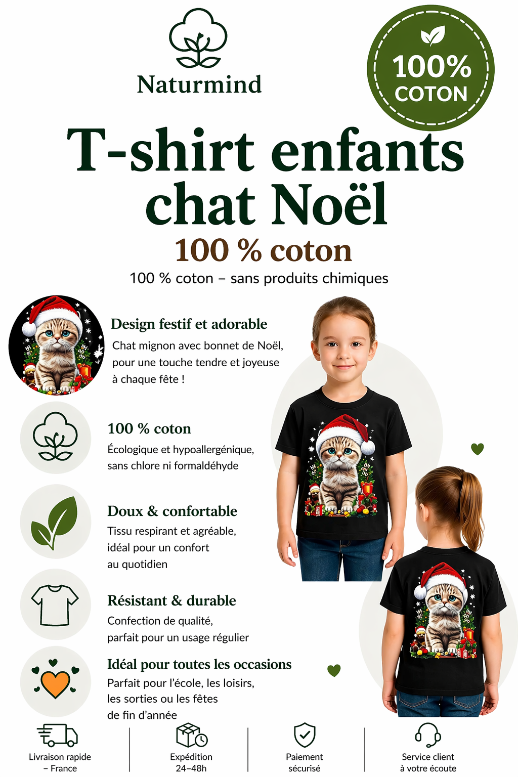 T-shirt Enfant Chat noël