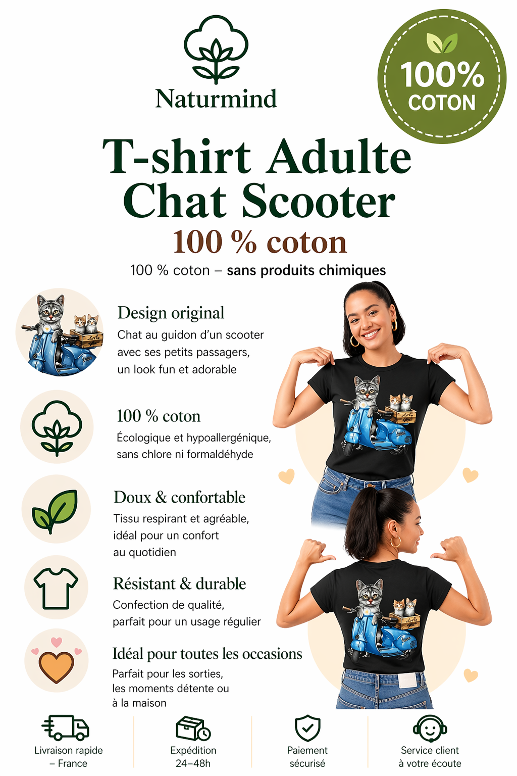 T-shirt Adulte Chat Scooter