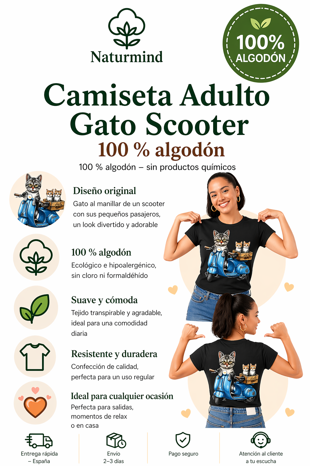 T-shirt Adulte Chat Scooter