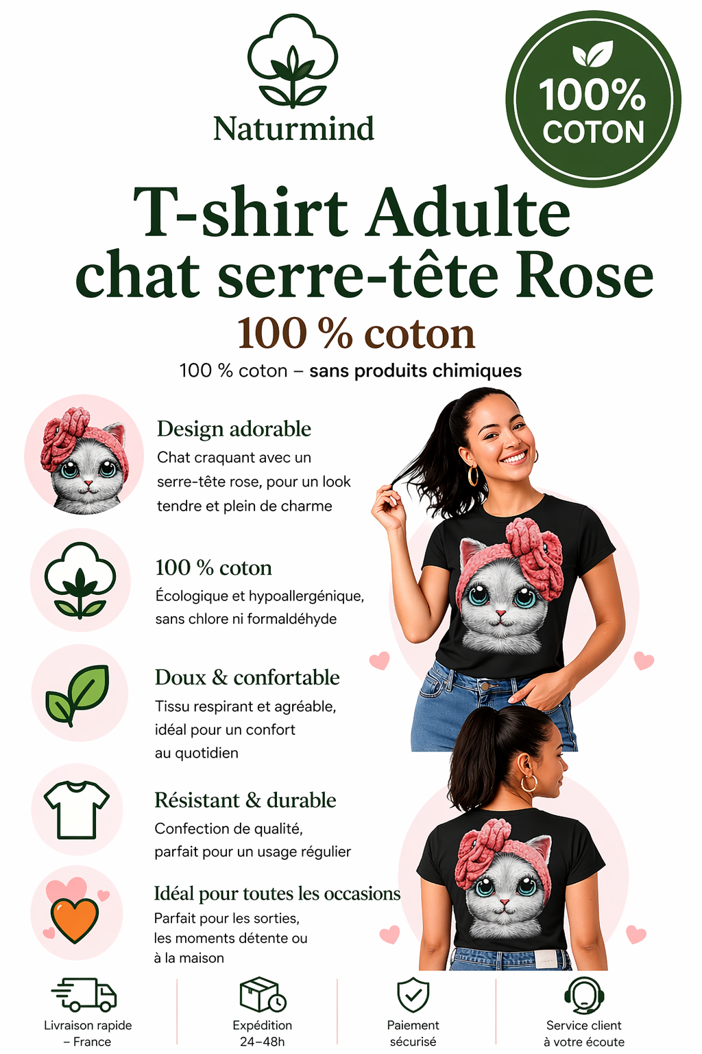 T-shirt Adulte Chat serre-tête Rose