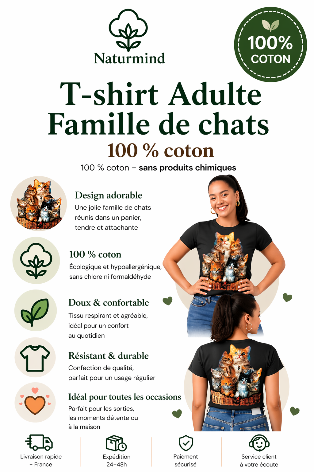 T-shirt Adulte Famille de chats