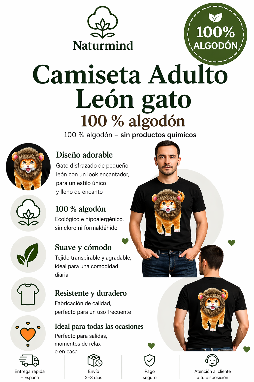 T-shirt Adulte Lion chat