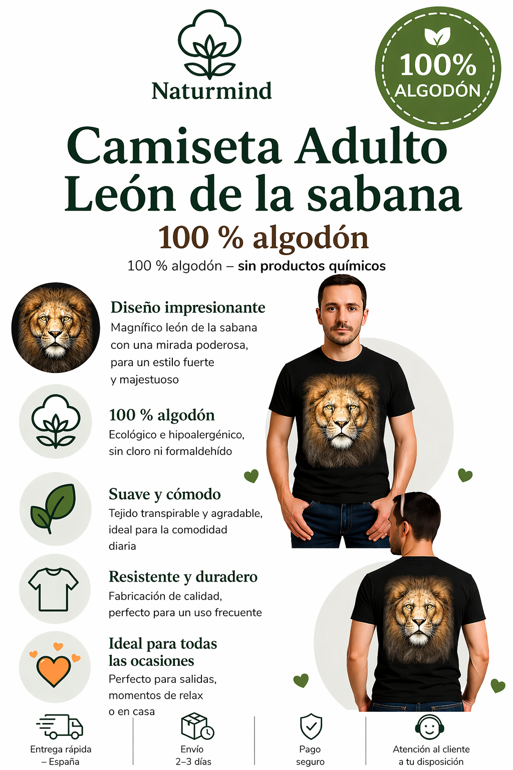 T-Shirt Adulte Lion de la savanne