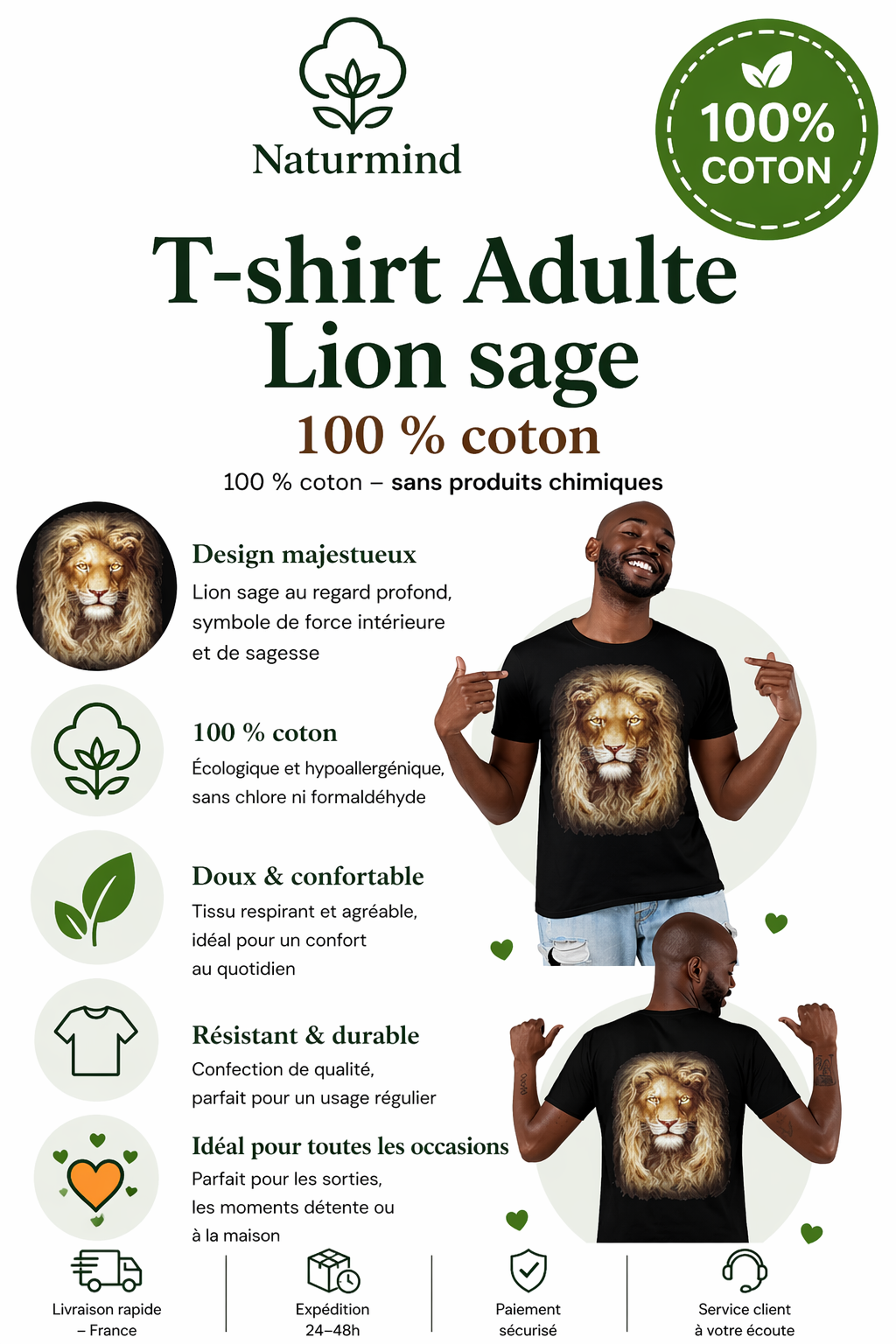 T-shirt Adulte Lion sage