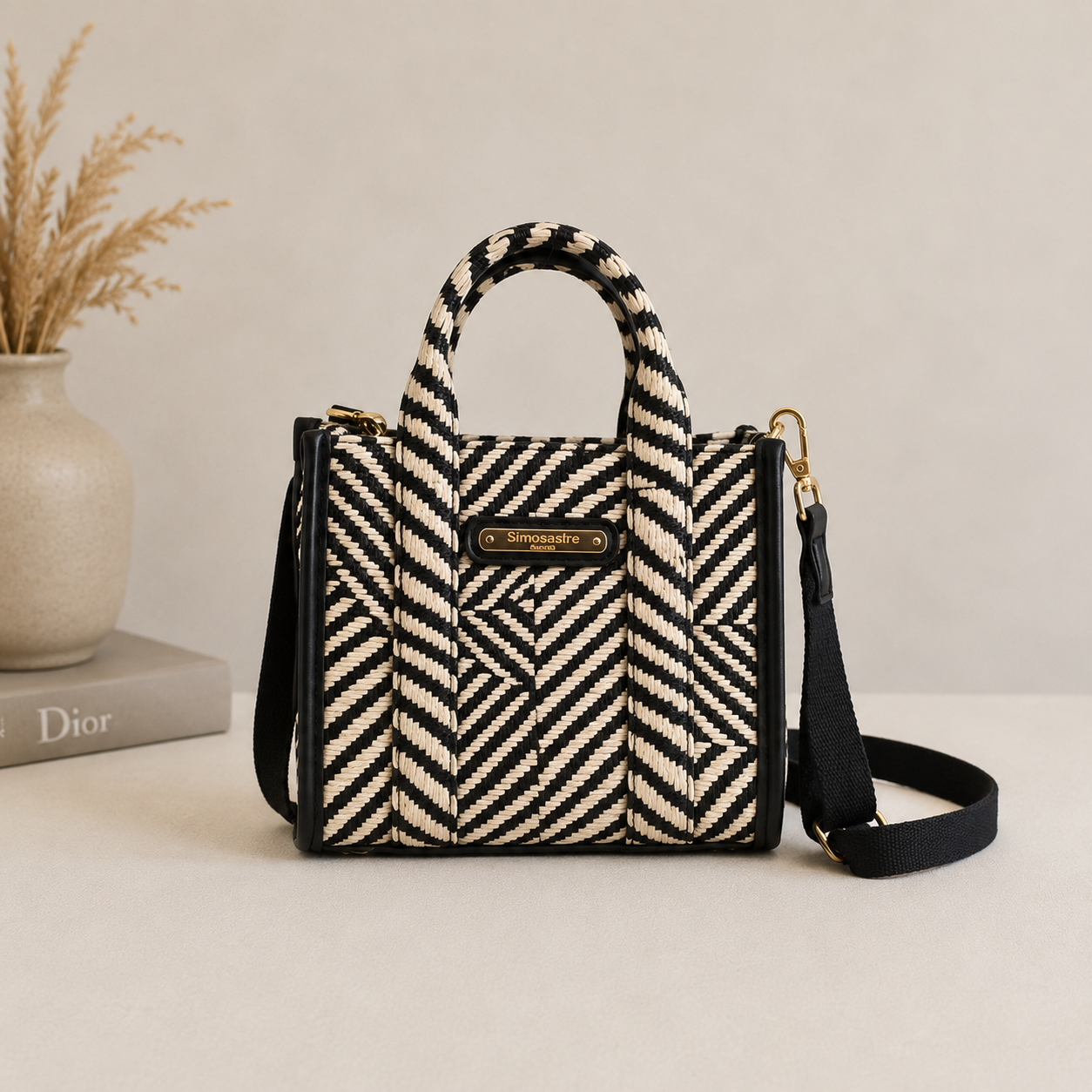 Sac zébré en osier