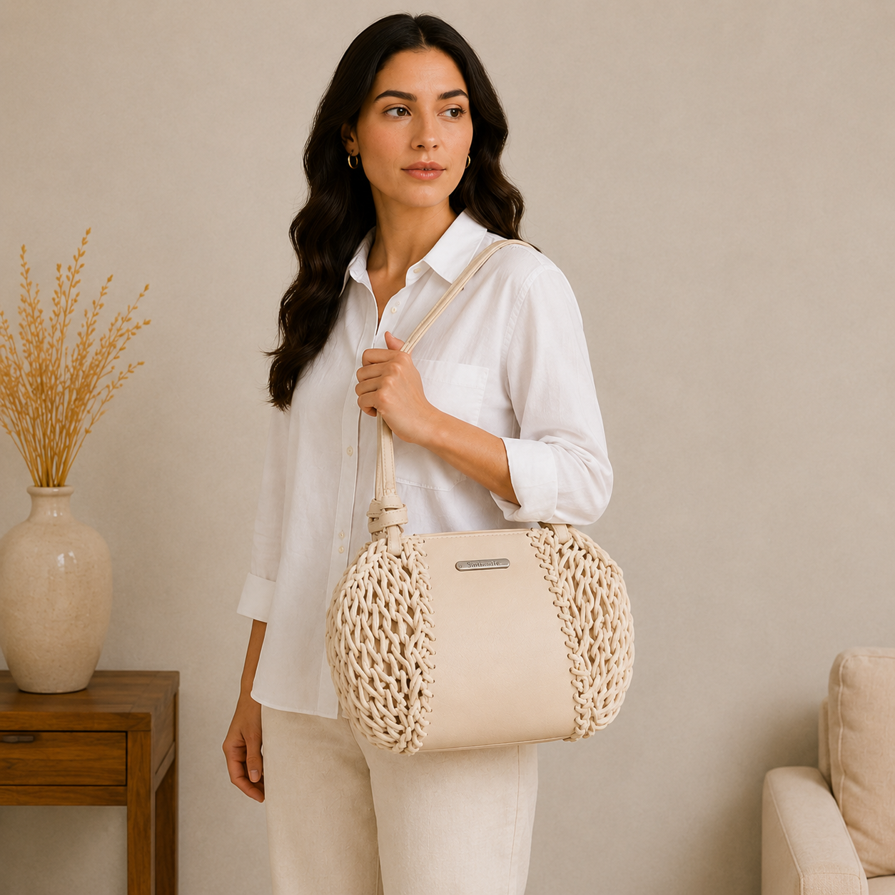 Sac à main corde beige