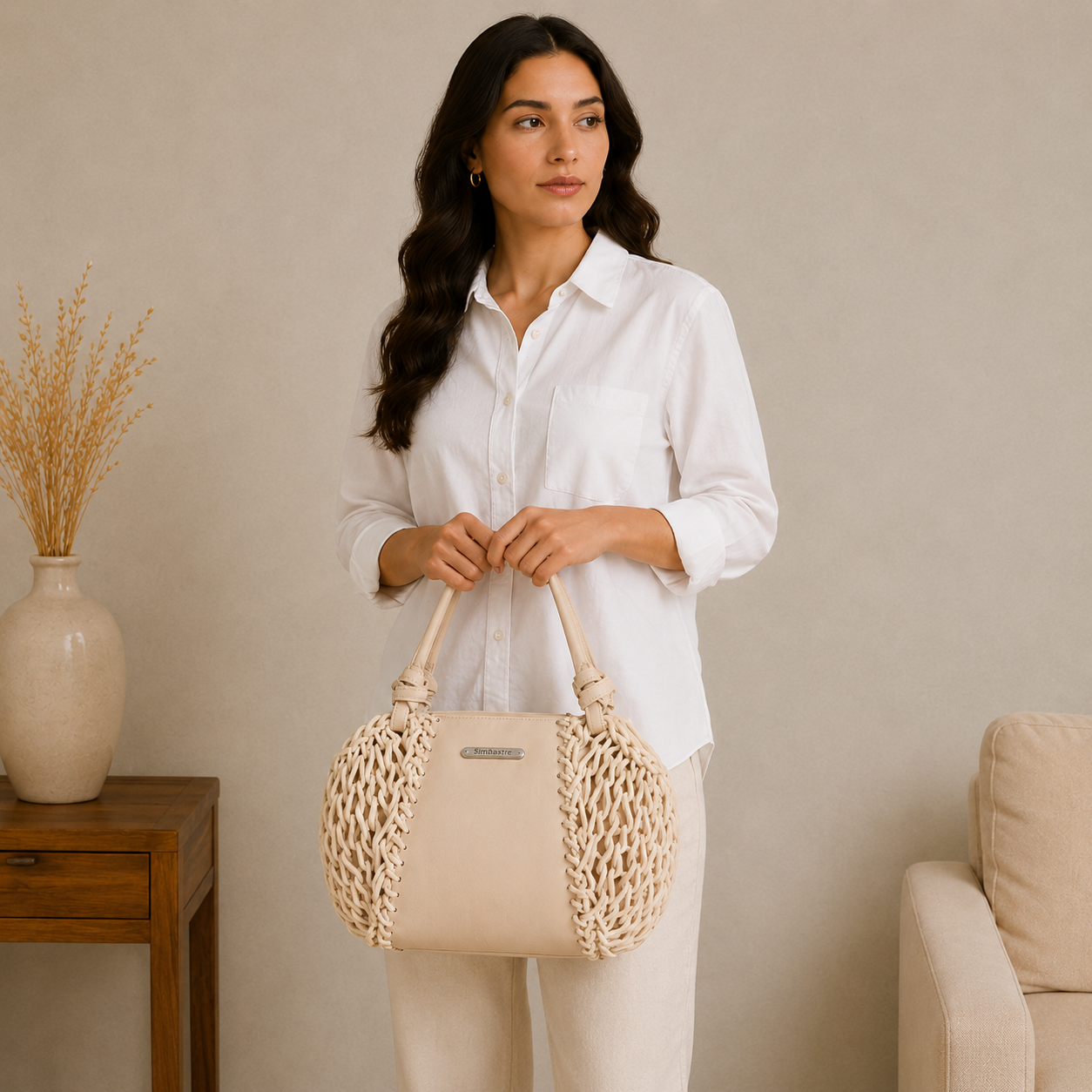 Sac à main corde beige