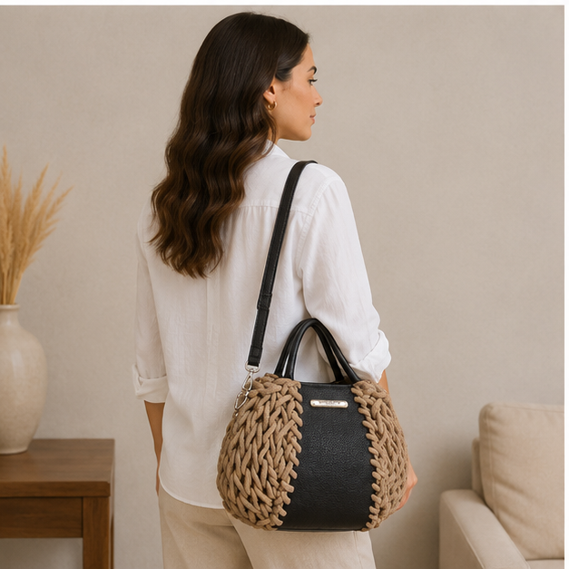 Sac à main cordes naturelle et noir