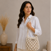 Sac à main allongé cordes Beige