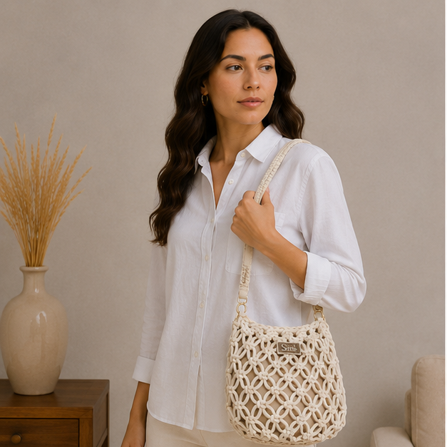 Sac à main allongé cordes Beige