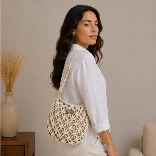 Sac à main allongé cordes Beige
