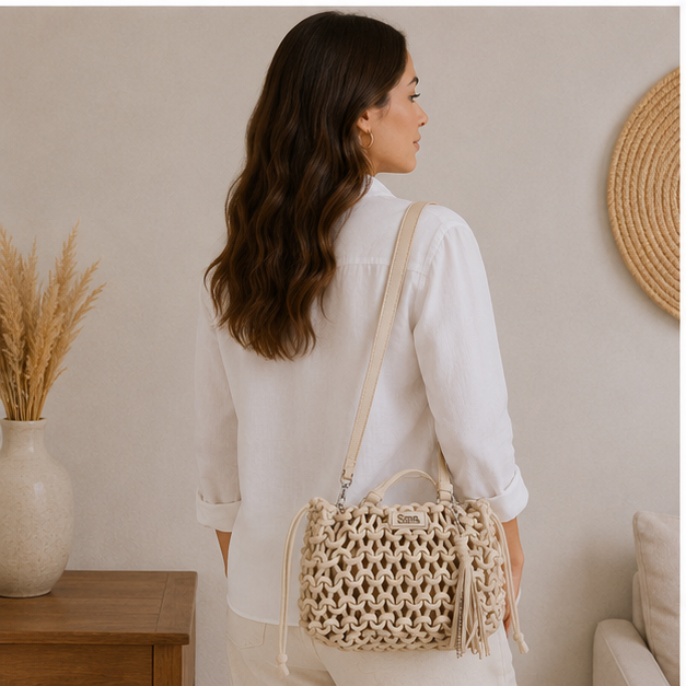Sac à main long en corde blanche
