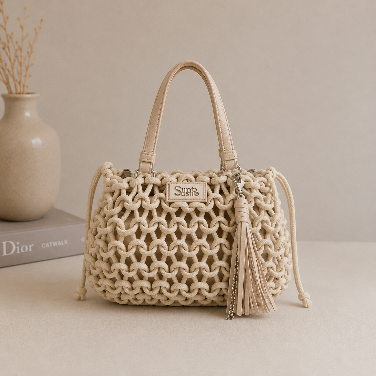 Sac à main long en corde blanche