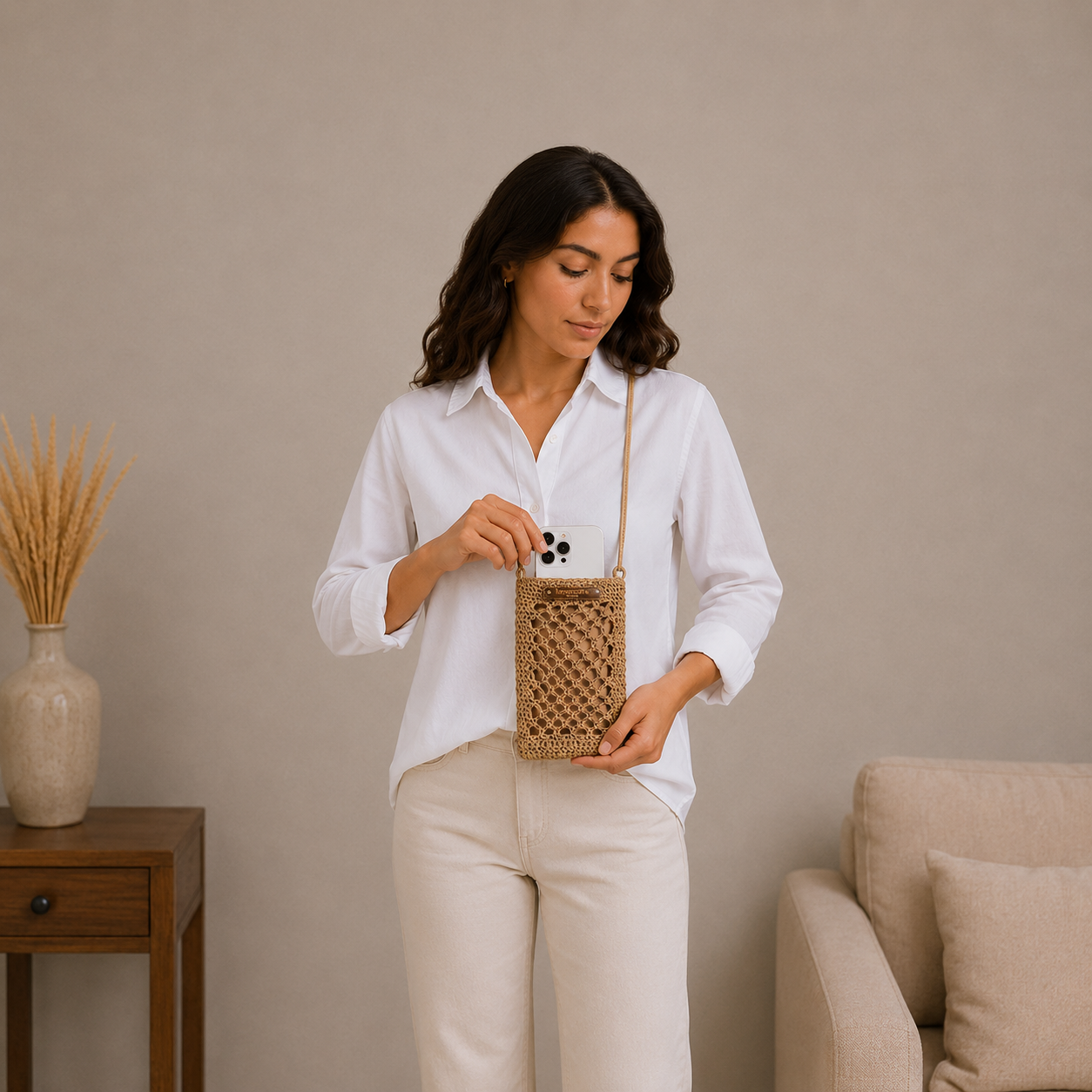 Porte téléphone Beige