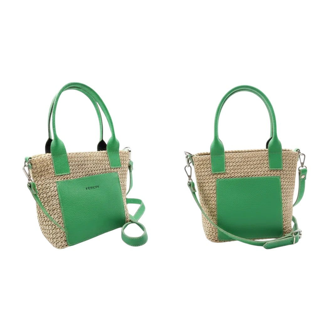 Sac à main bi matière vert