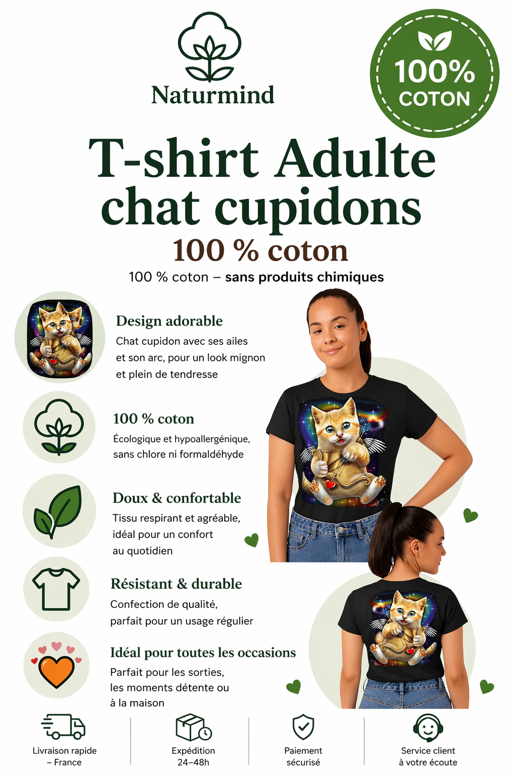 T-shirt Chat  Adulte cupidons
