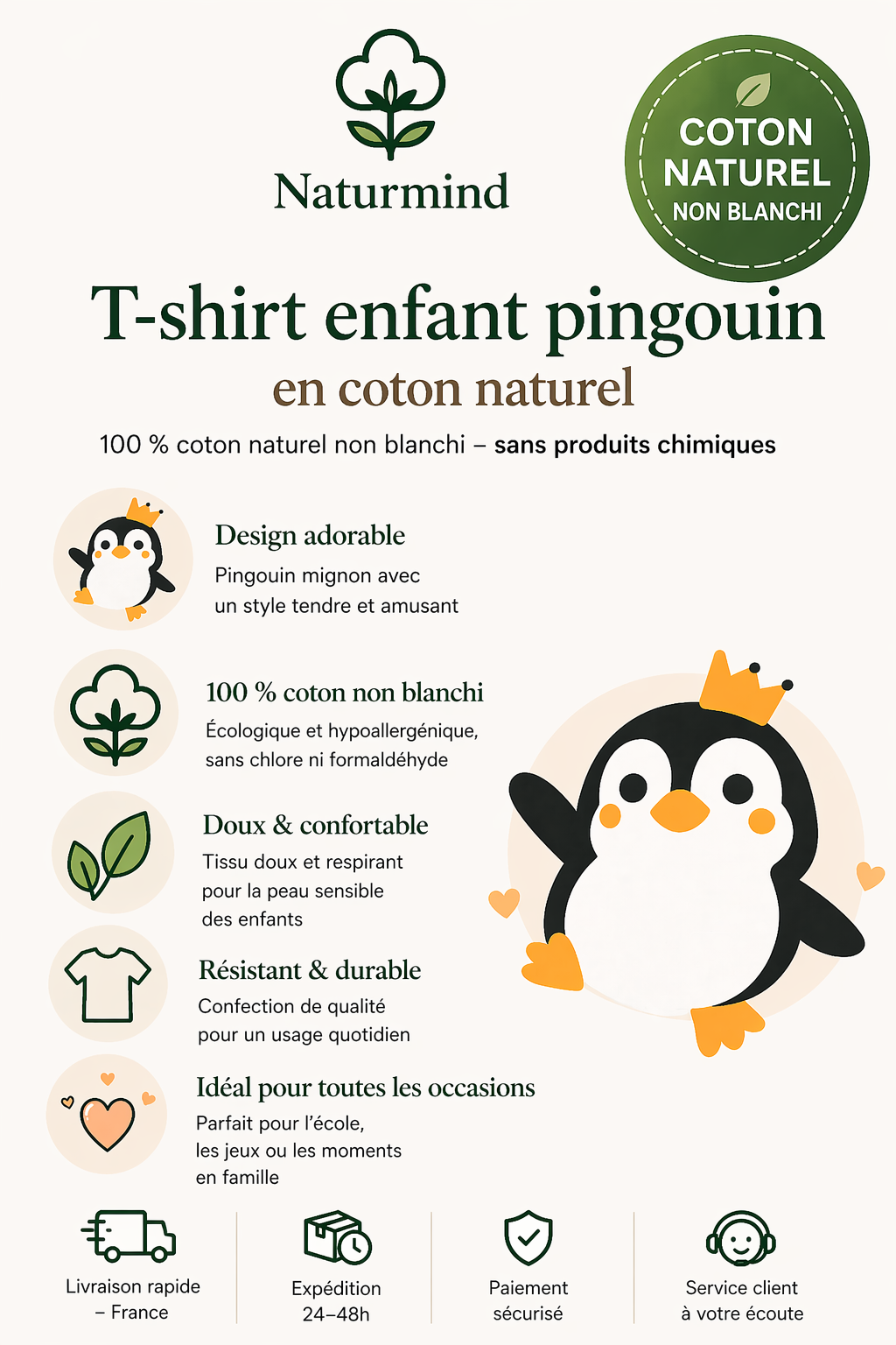 T-shirt Pingouin Enfants