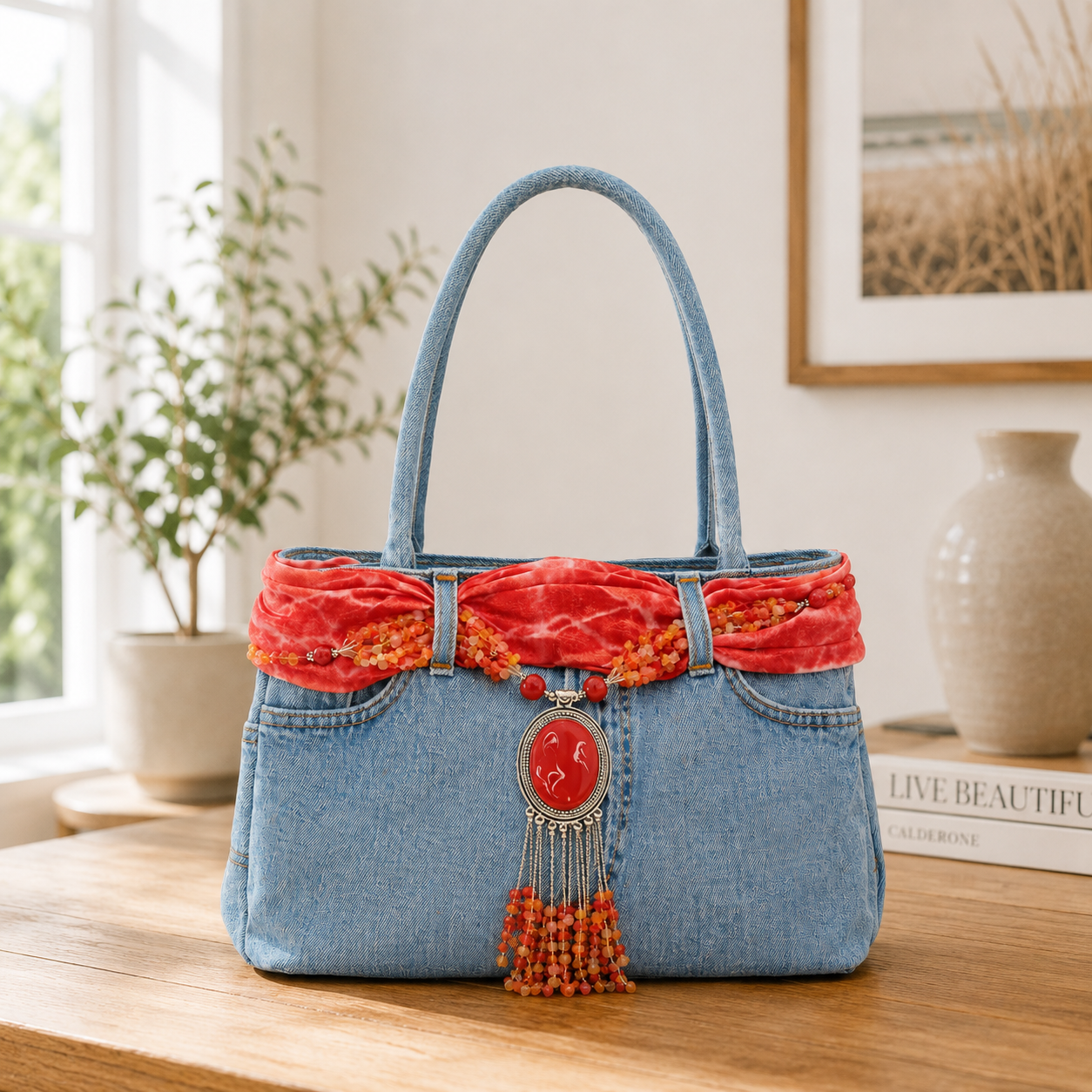 Sac à main en jean Rouge