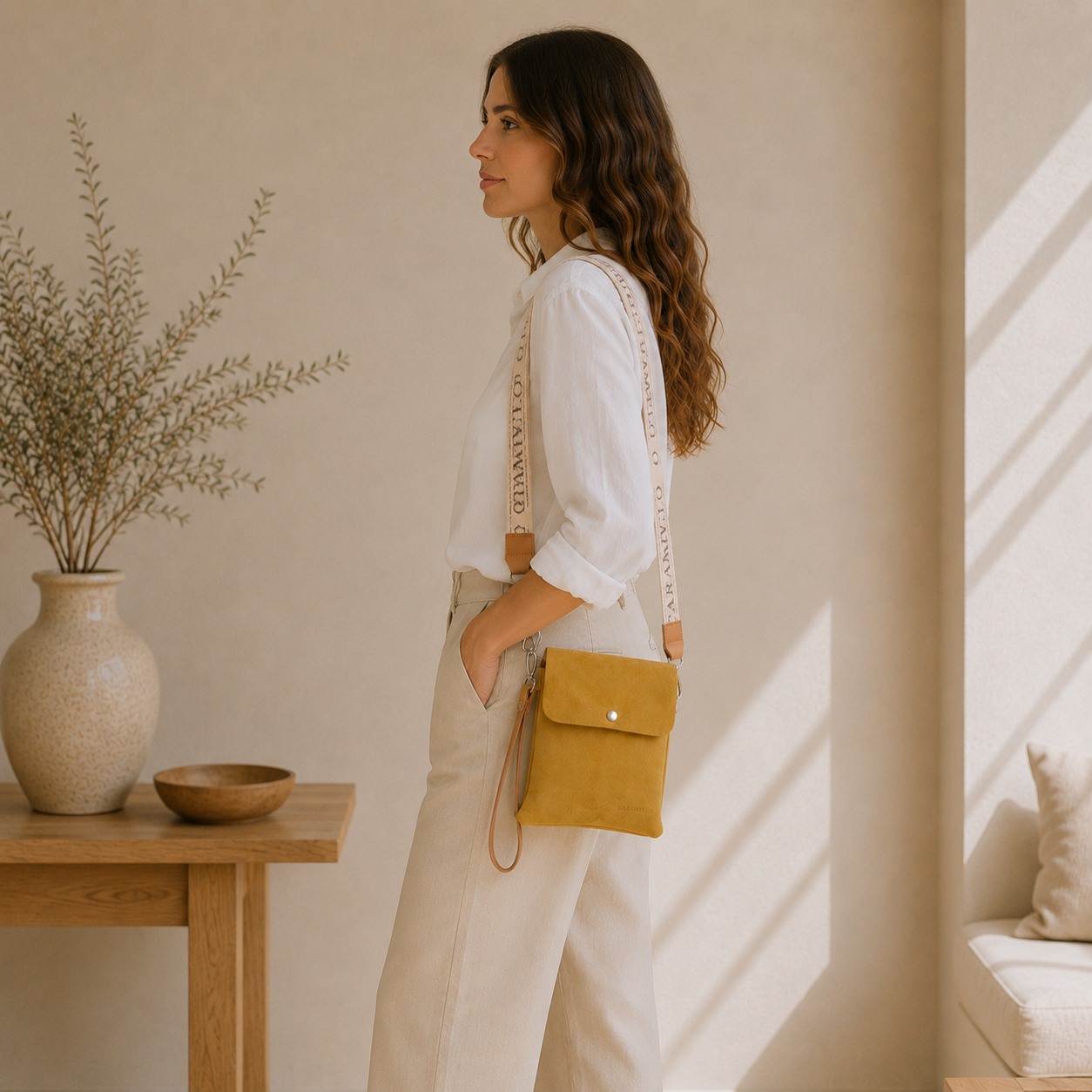 Sacoche en cuir jaune