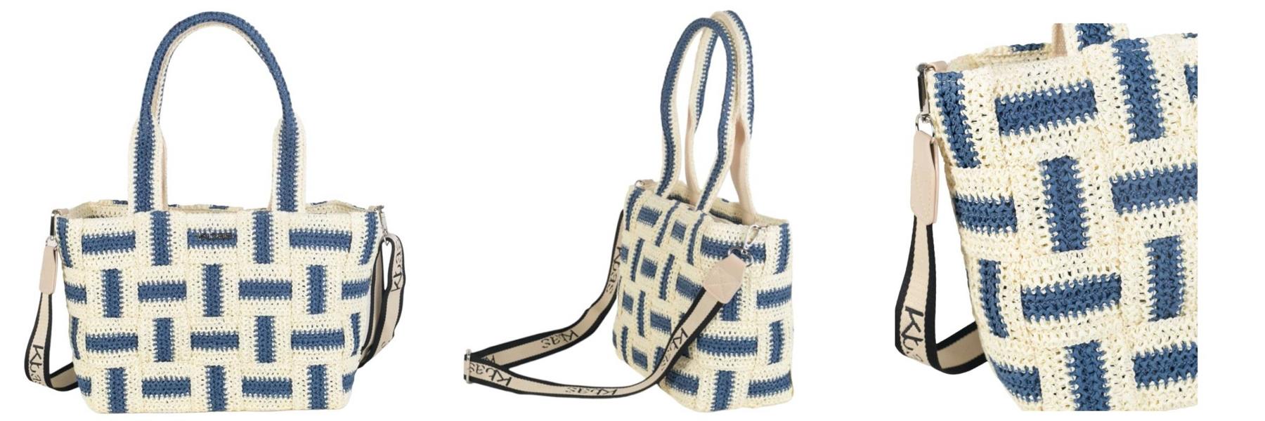 Sac bandoulière bleu et naturel
