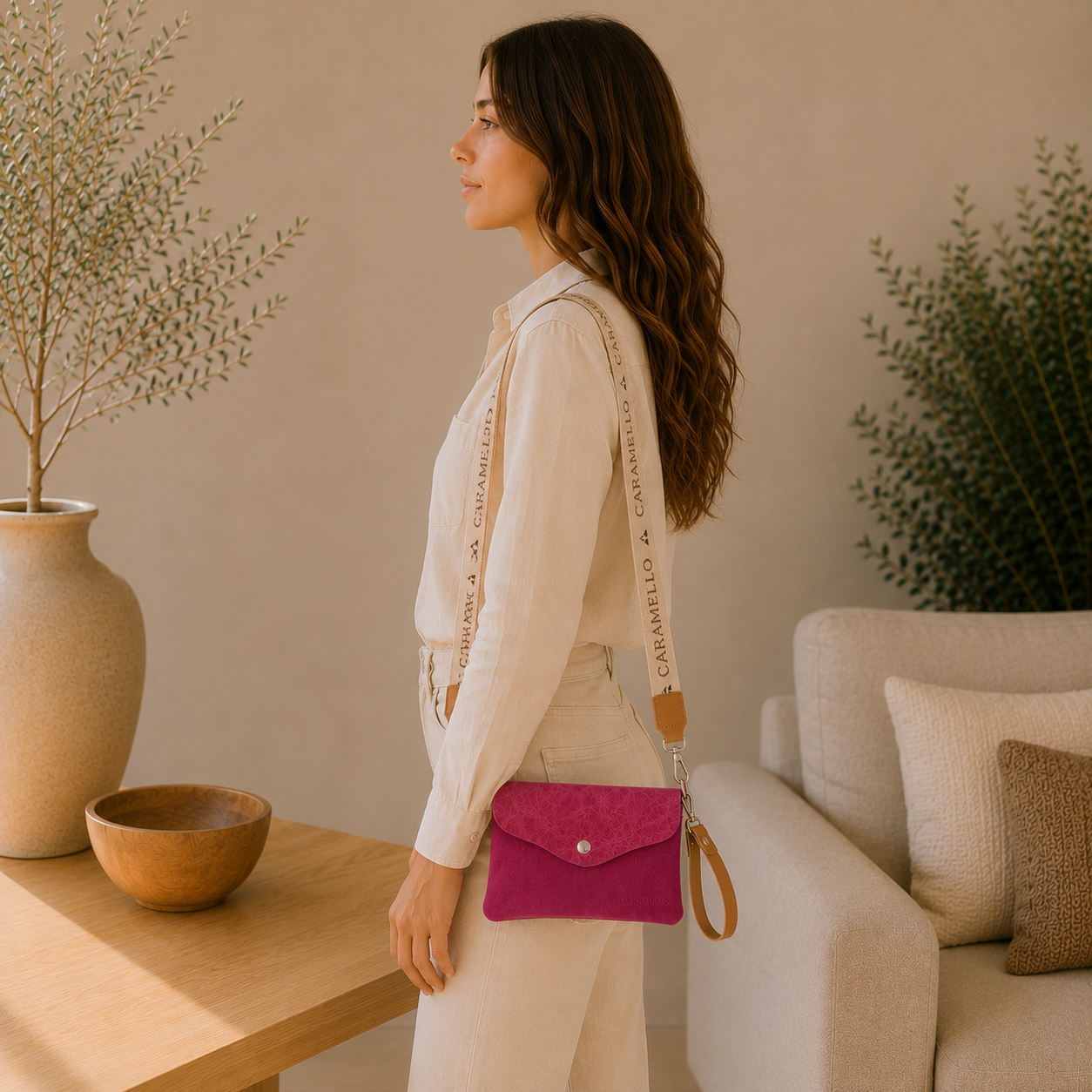 Sac en cuir fuchsia