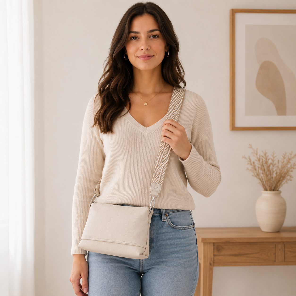 Sac à main en cuir beige