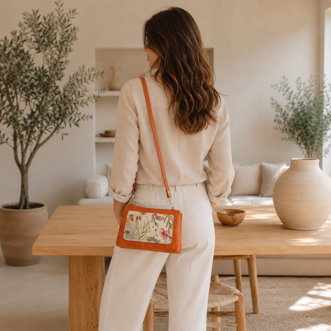 Sac en cuir à motif Orange Bandouliére