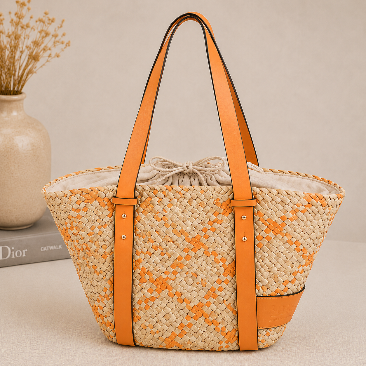 Sac bandoulière orange avec pochon
