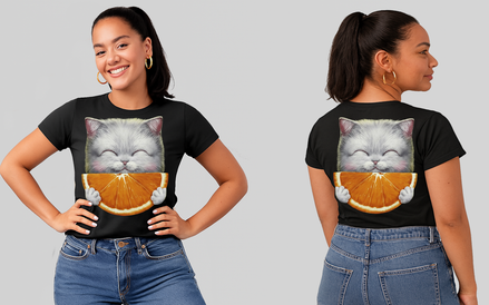T-shirt Adulte Chat avec Orange