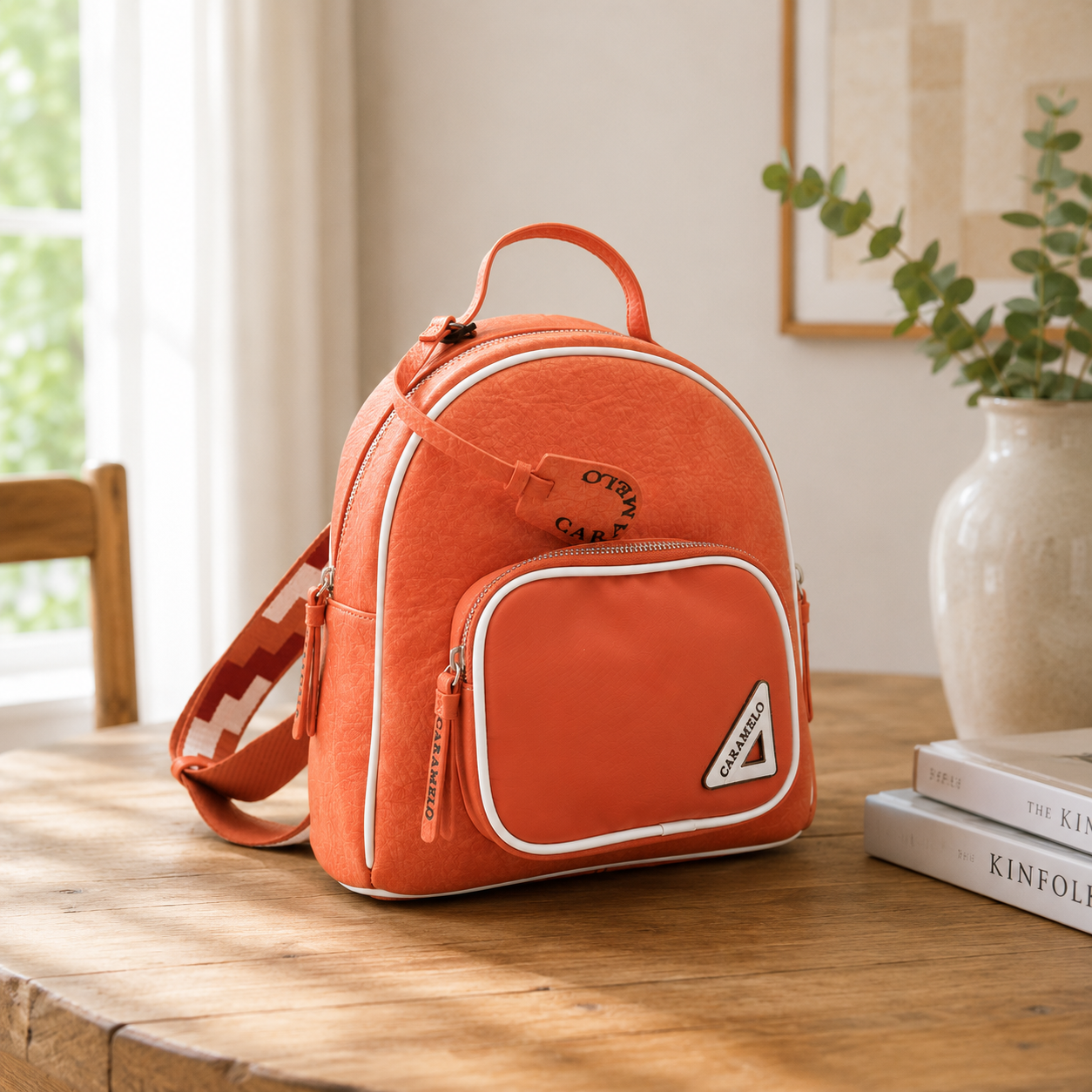 Sac à dos en cuir orange