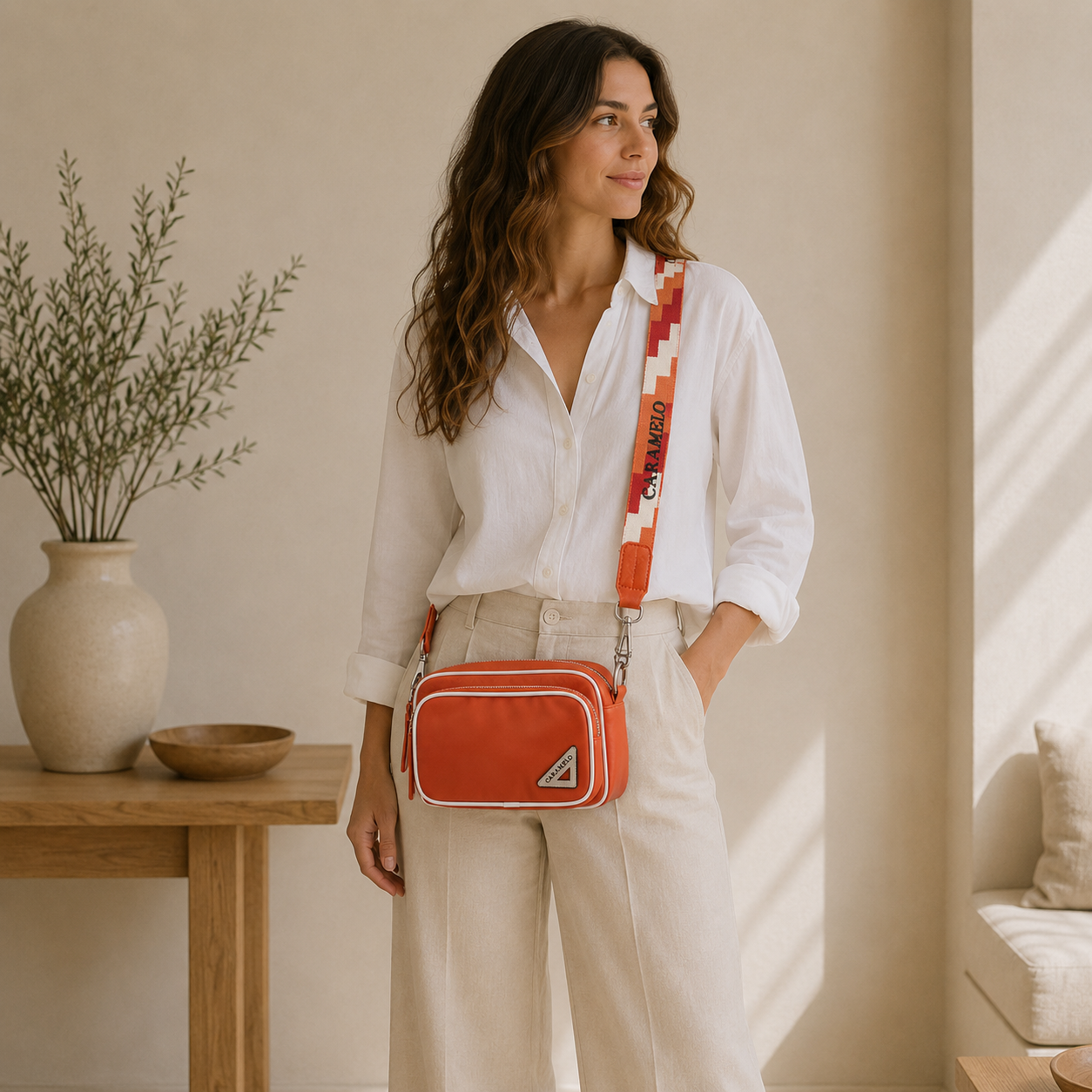 Sacoche en cuir orange
