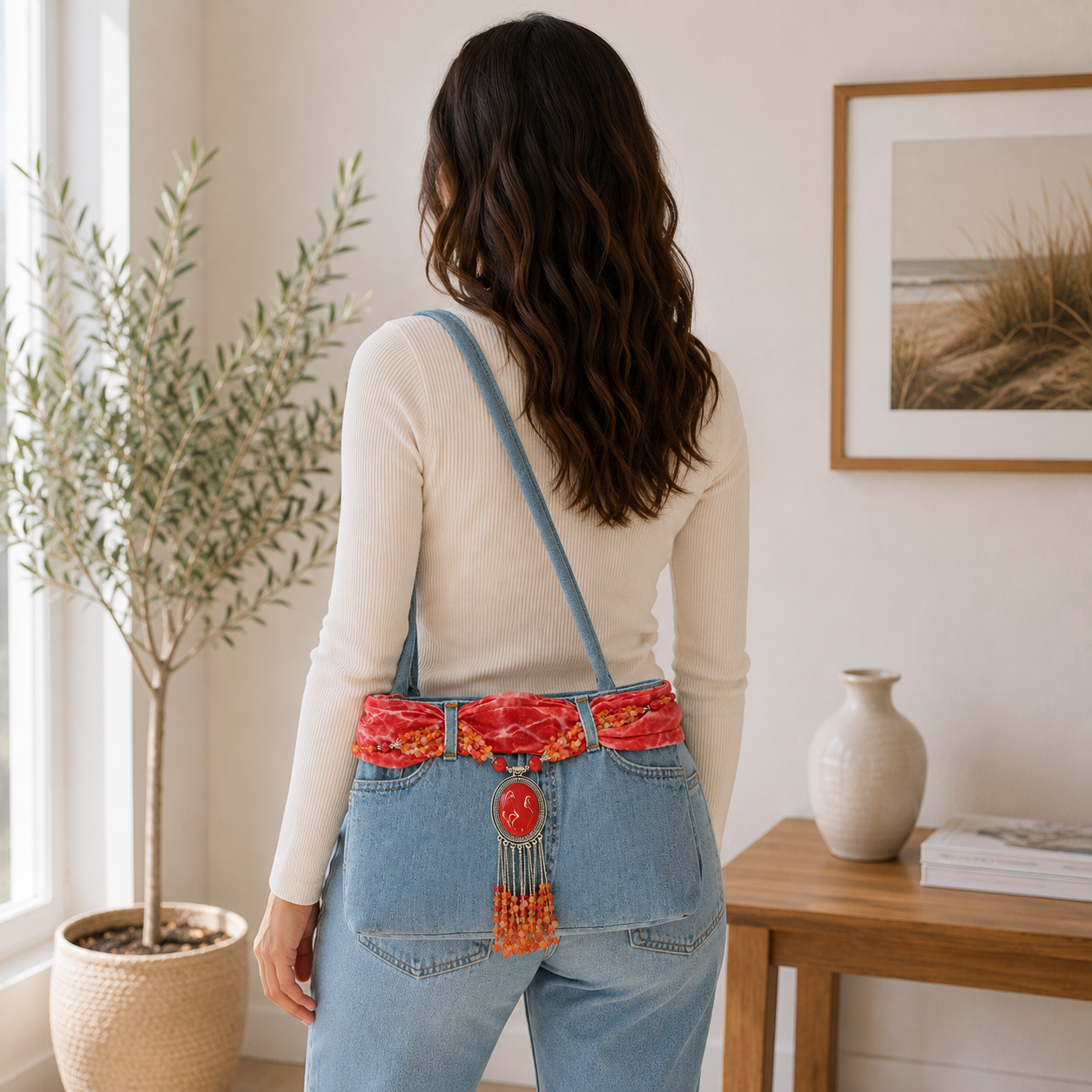 Sac à main en jean Rouge