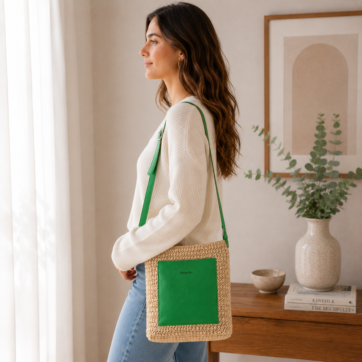 Sac à main bi matière vert